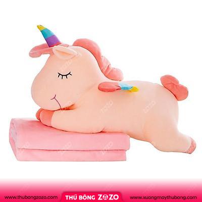 Mua Gấu bông hình kỳ lân đáng yêu có mền bên trong thú nhồi bông unicorn ngựa 1 sừng (60cm) | Tiki