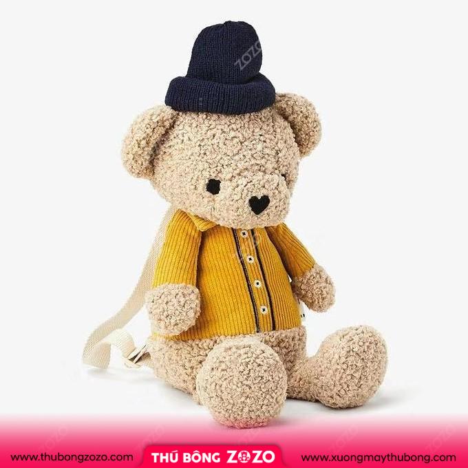 Ba lô đi học Zara gấu nâu áo vàng Teddy