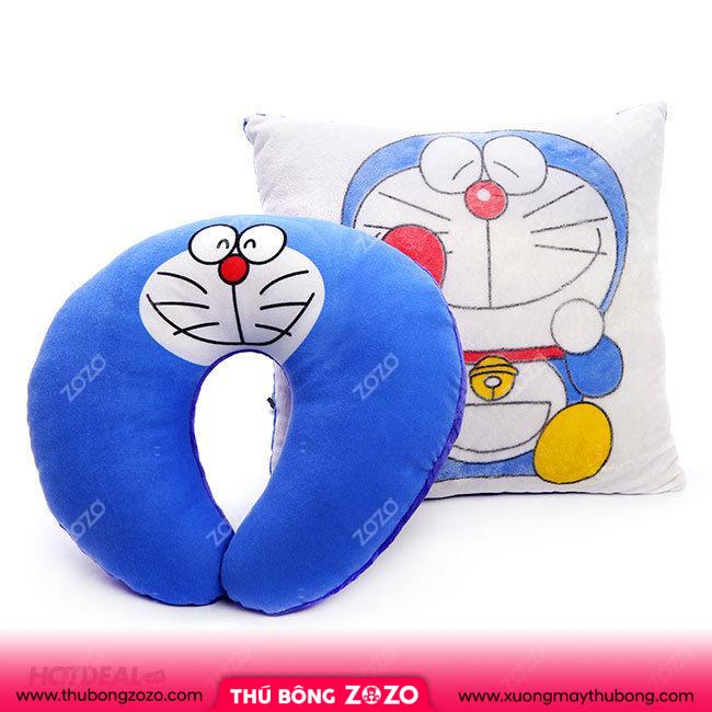 Combo Gối Chữ U Và Gối Tựa Lưng Doraemon Siêu Dễ Thương