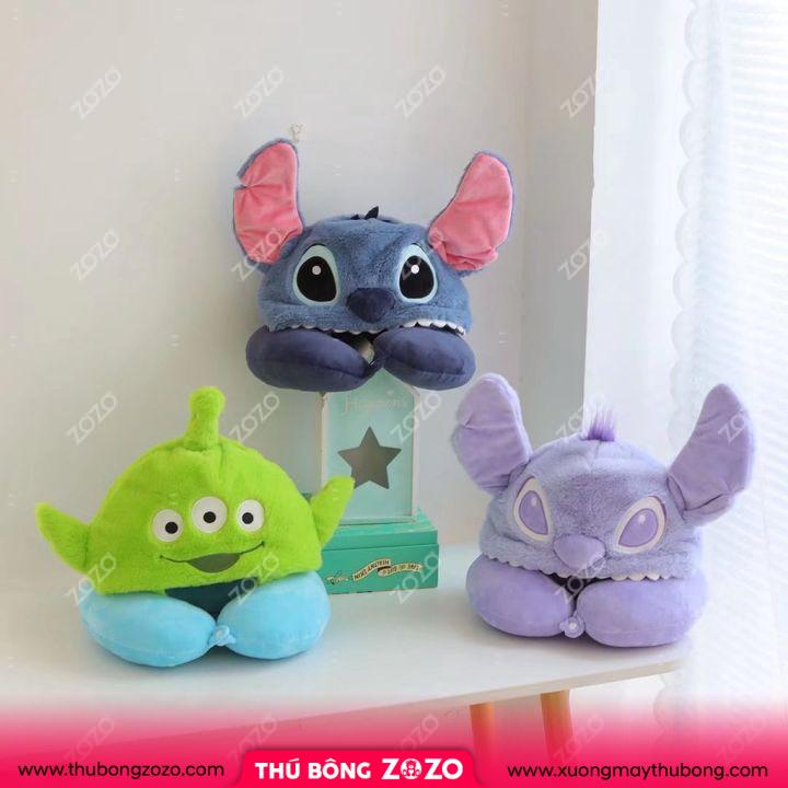 Gối Chữ U Có Mũ Thêu Màu Tím Dễ Thương Gối Cổ Hoạt Hình Anime Stitch Alien Gối Chữ U Du Lịch Cản Sáng Quà Tặng Cho Bé Gái Trẻ Em |